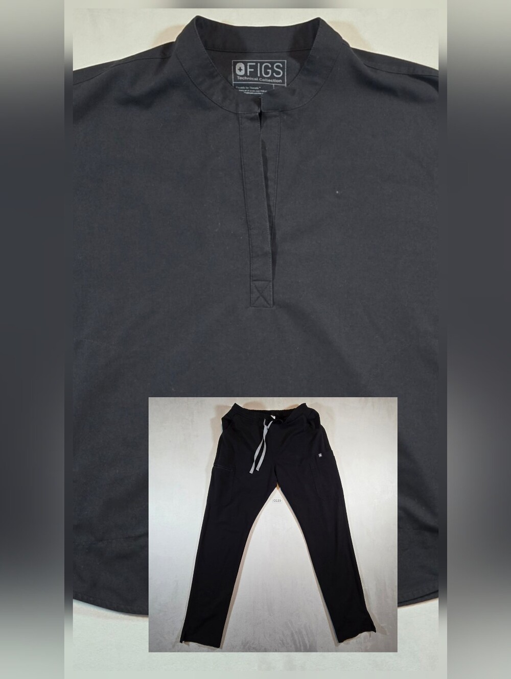 FIGS Black Scrub Set Rafaela Mandarin Collar Top L & Yola Skinny Pants M Tall